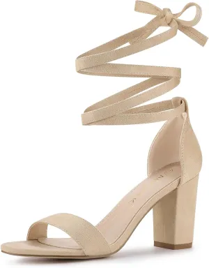 Allegra K Women's Lace Up and Ankle Strap Chunky Heel Sandals