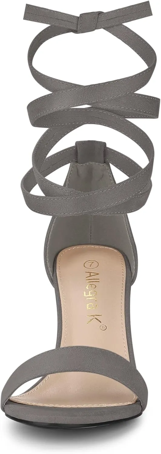 Allegra K Women's Lace Up and Ankle Strap Chunky Heel Sandals