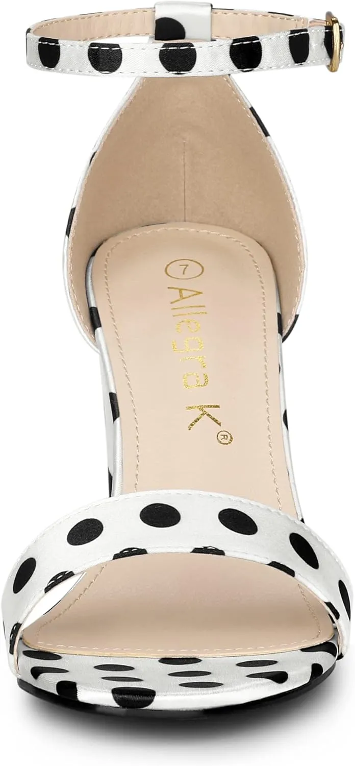 Allegra K Women's Open Toe Printed Ankle Strap Chunky High Heel Sandals
