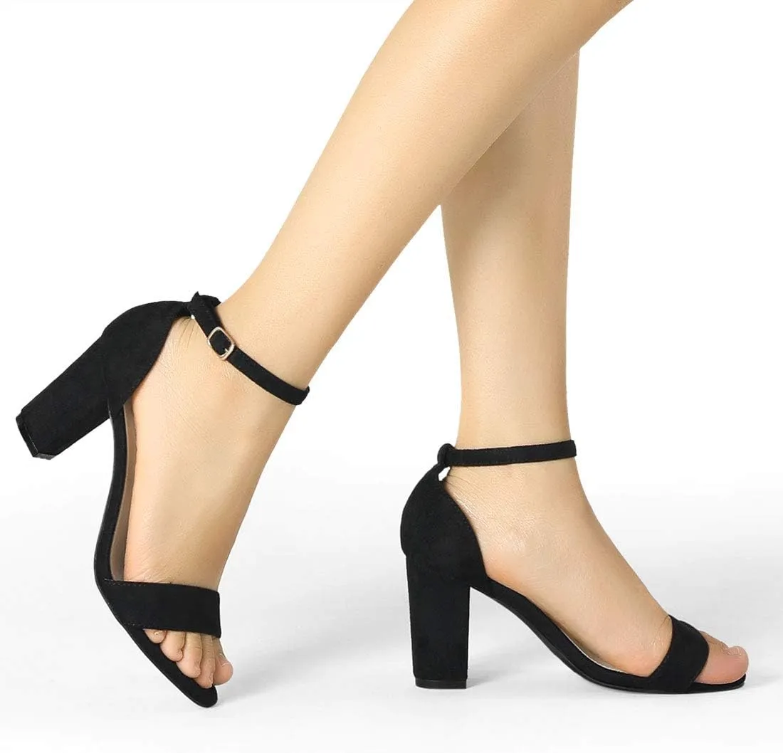 Allegra K Women's Open Toe Printed Ankle Strap Chunky High Heel Sandals