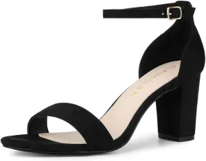 Allegra K Women's Open Toe Printed Ankle Strap Chunky High Heel Sandals