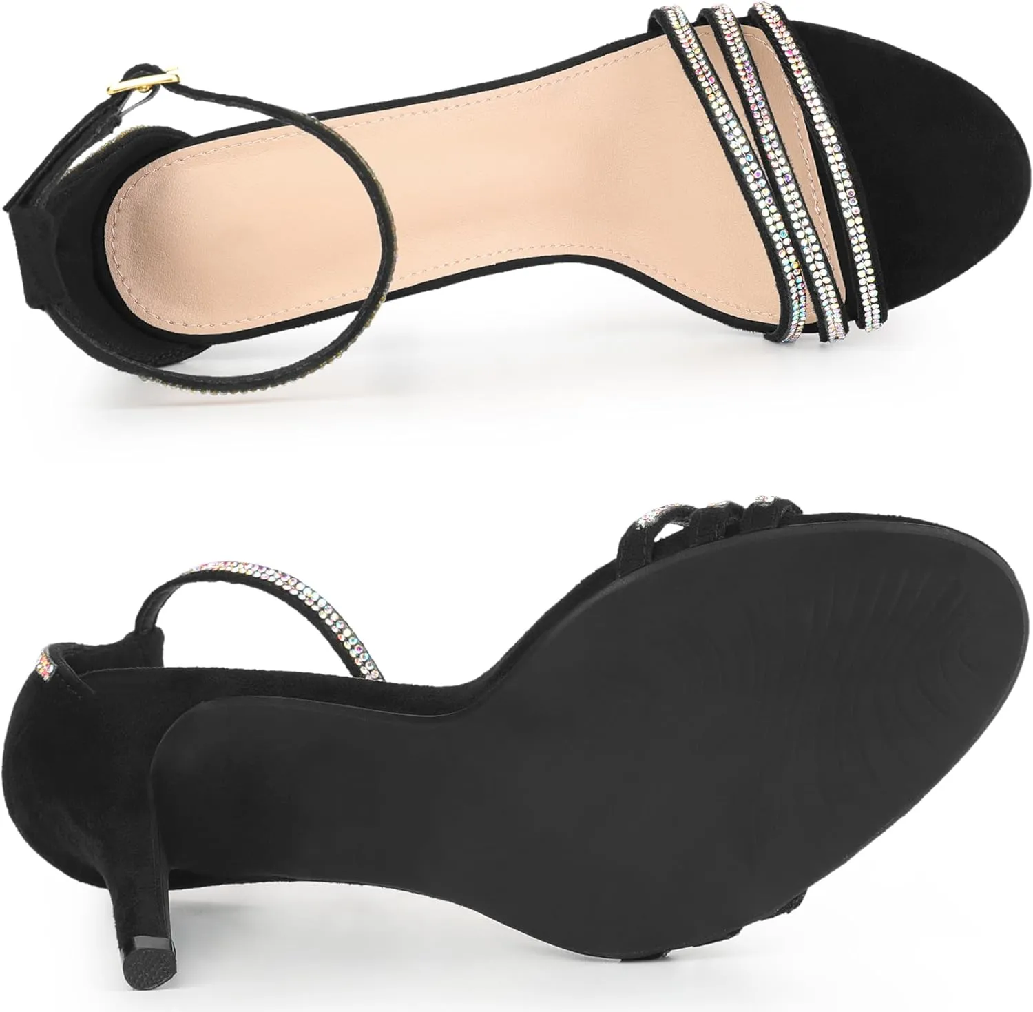 Allegra K Women's Rhinestone Ankle Strap Open Toe Stiletto Heeled Sandals