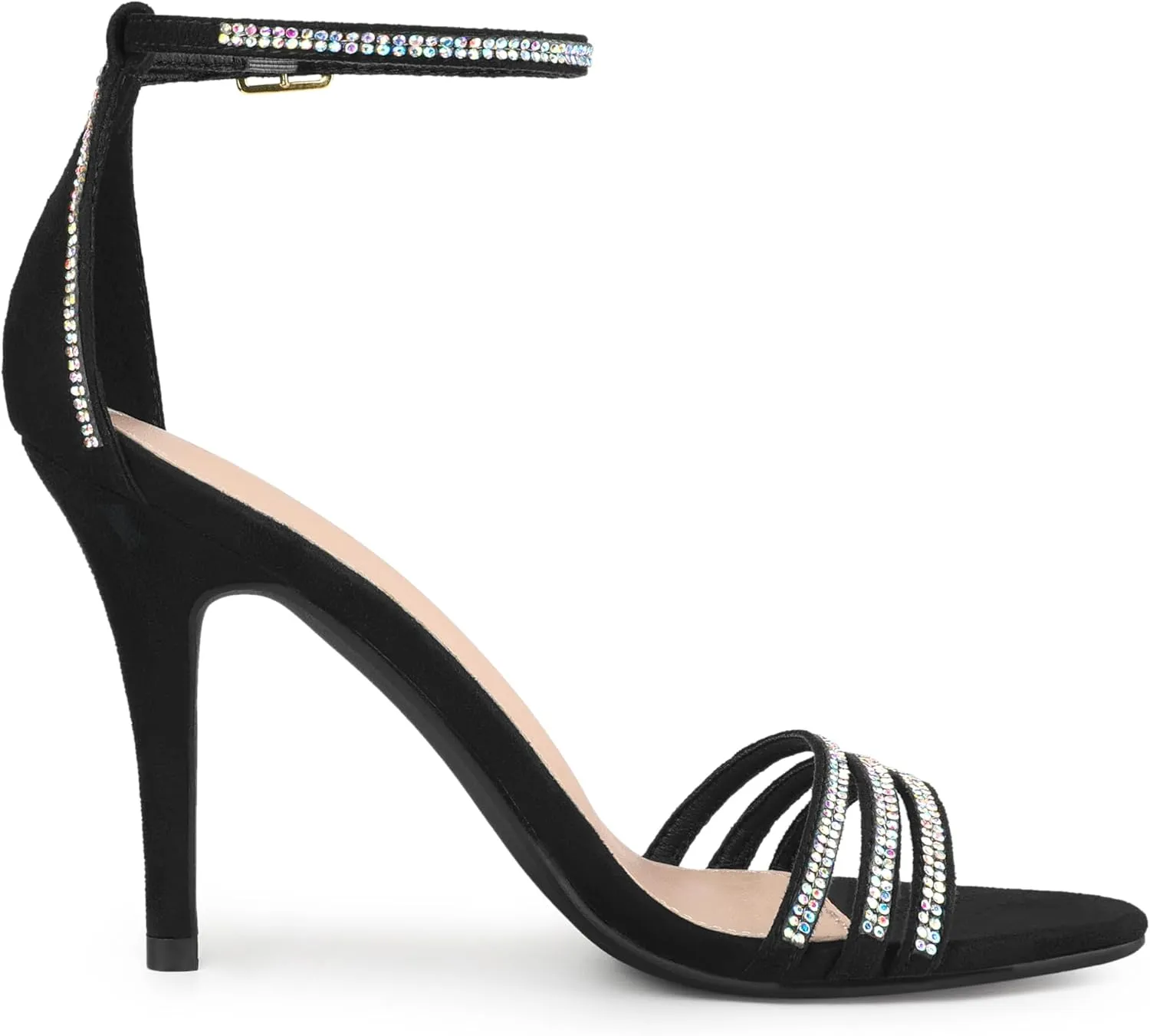 Allegra K Women's Rhinestone Ankle Strap Open Toe Stiletto Heeled Sandals