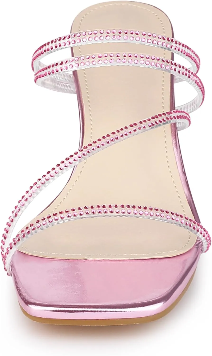 Allegra K Women's Rhinestone Strappy Kitten Heel Slide Heels Sandals