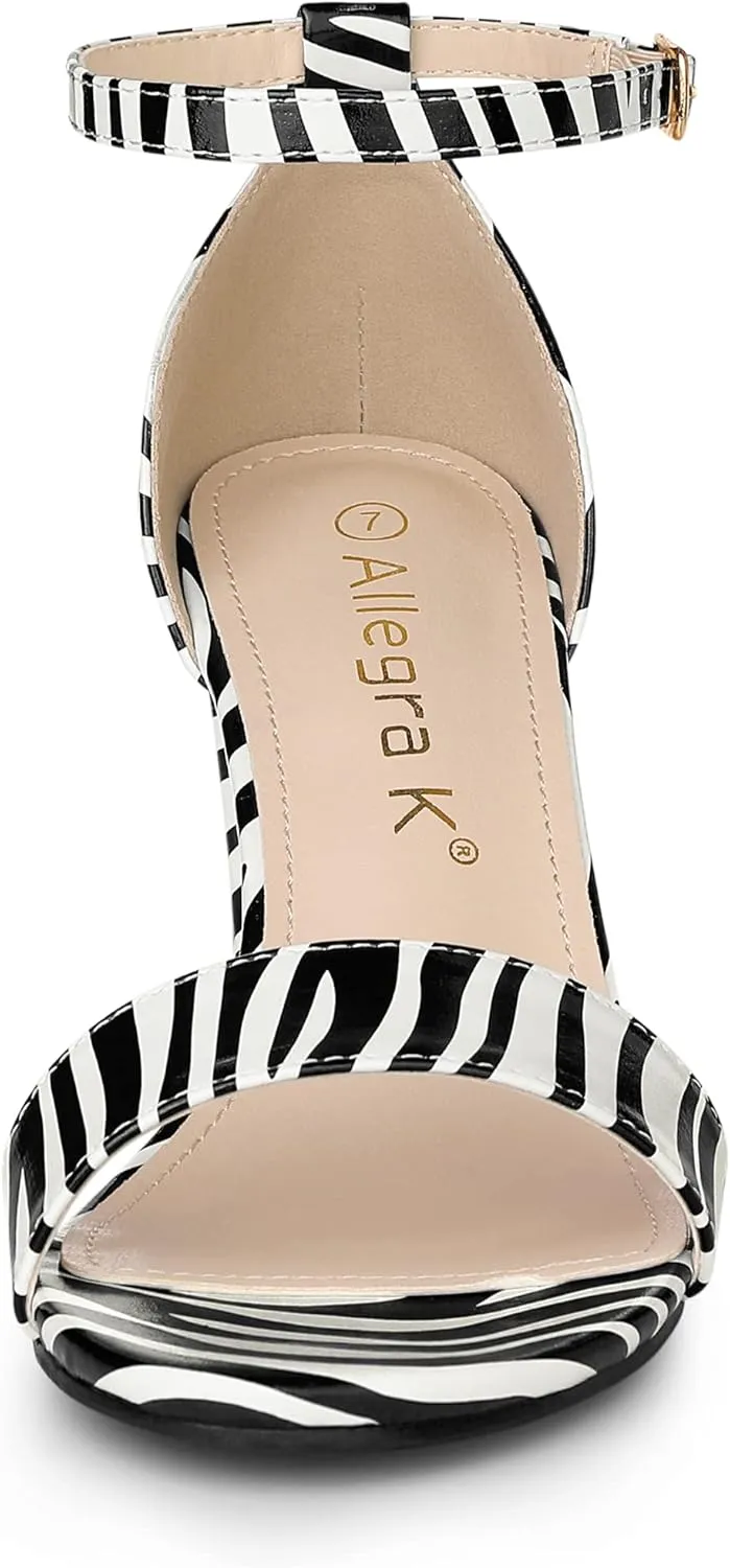 Allegra K Women's Snakeskin Heels Chunky Heels Ankle Strap Sandals