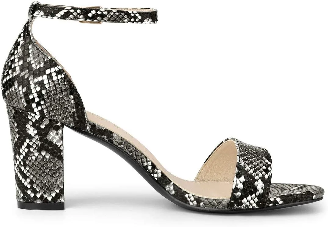 Allegra K Women's Snakeskin Heels Chunky Heels Ankle Strap Sandals