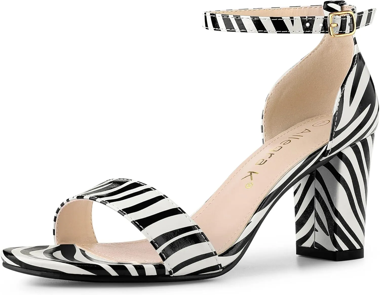 Allegra K Women's Snakeskin Heels Chunky Heels Ankle Strap Sandals