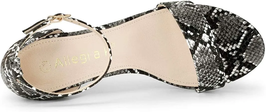 Allegra K Women's Snakeskin Heels Chunky Heels Ankle Strap Sandals