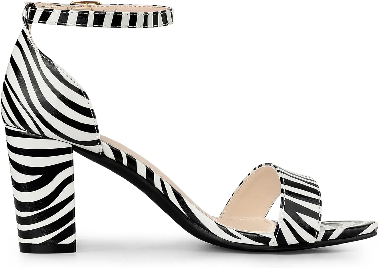 Allegra K Women's Snakeskin Heels Chunky Heels Ankle Strap Sandals