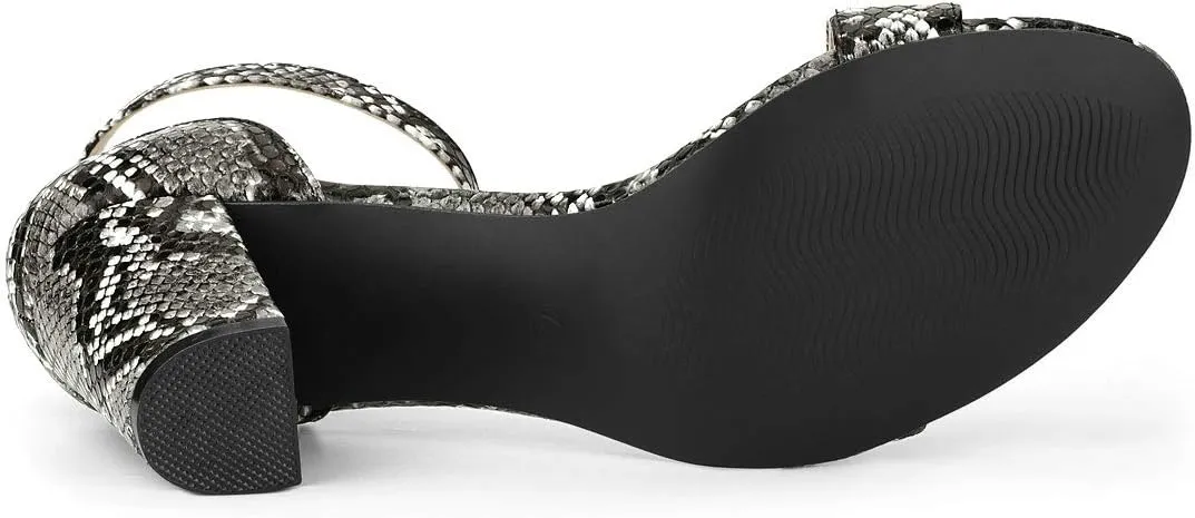 Allegra K Women's Snakeskin Heels Chunky Heels Ankle Strap Sandals