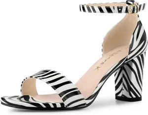 Allegra K Women's Snakeskin Heels Chunky Heels Ankle Strap Sandals