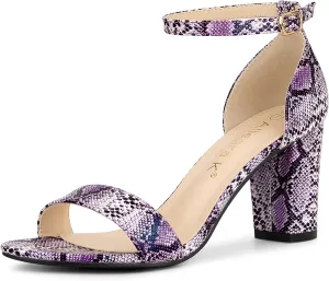 Allegra K Women's Snakeskin Heels Chunky Heels Ankle Strap Sandals