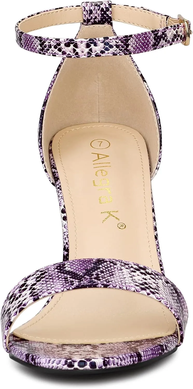 Allegra K Women's Snakeskin Heels Chunky Heels Ankle Strap Sandals