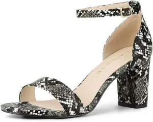 Allegra K Women's Snakeskin Heels Chunky Heels Ankle Strap Sandals