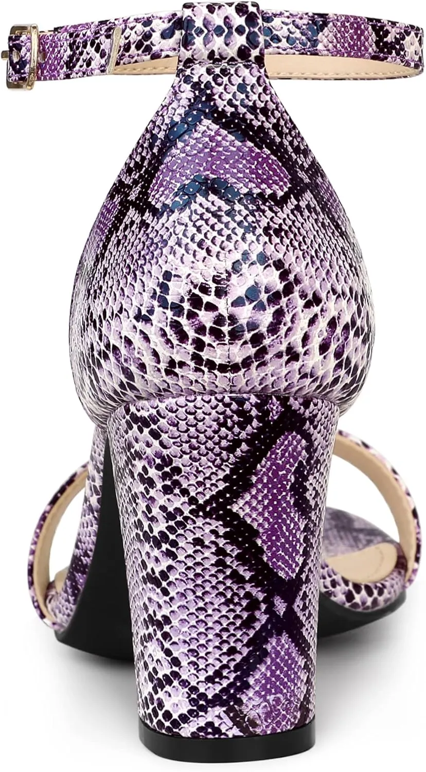 Allegra K Women's Snakeskin Heels Chunky Heels Ankle Strap Sandals