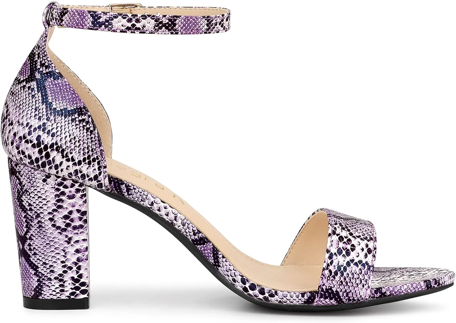 Allegra K Women's Snakeskin Heels Chunky Heels Ankle Strap Sandals