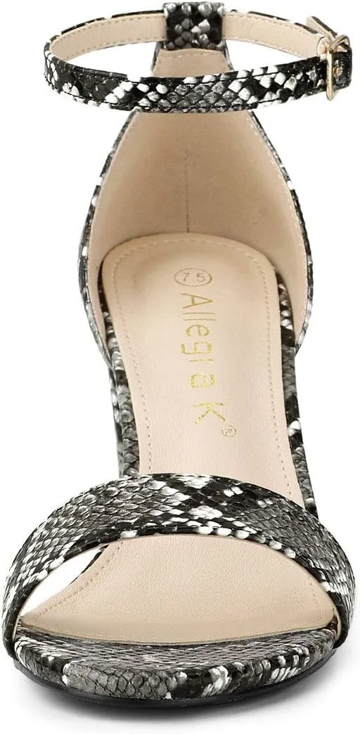 Allegra K Women's Snakeskin Heels Chunky Heels Ankle Strap Sandals