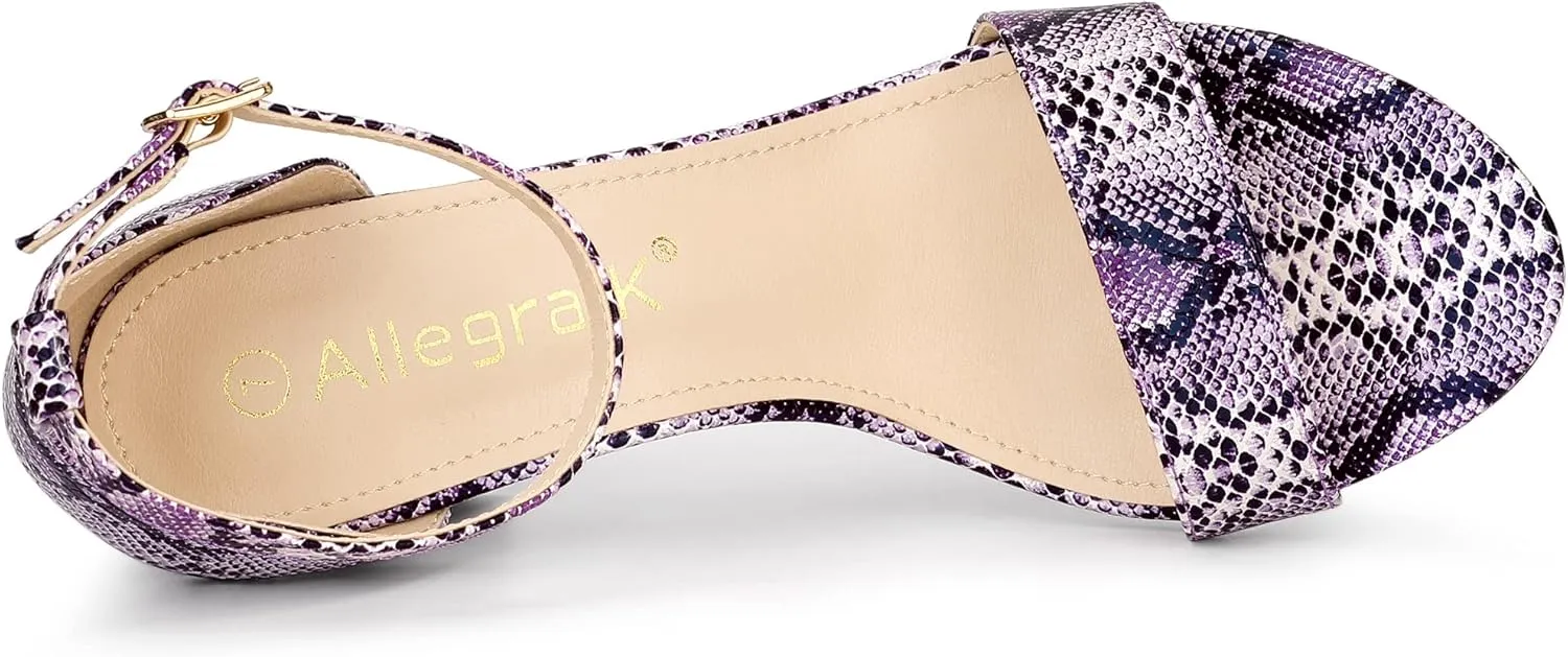 Allegra K Women's Snakeskin Heels Chunky Heels Ankle Strap Sandals