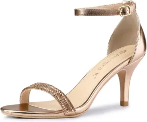 Allegra K Women's Stiletto Heels Rhinestone Ankle Strap Sandals