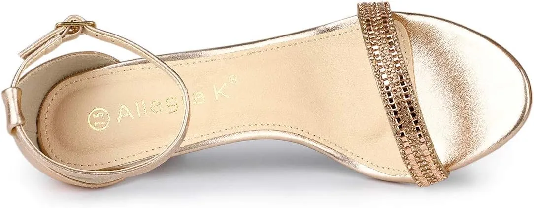 Allegra K Women's Stiletto Heels Rhinestone Ankle Strap Sandals