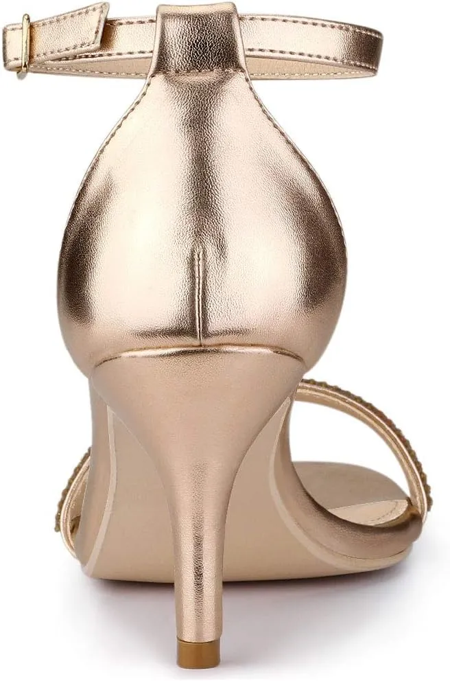 Allegra K Women's Stiletto Heels Rhinestone Ankle Strap Sandals