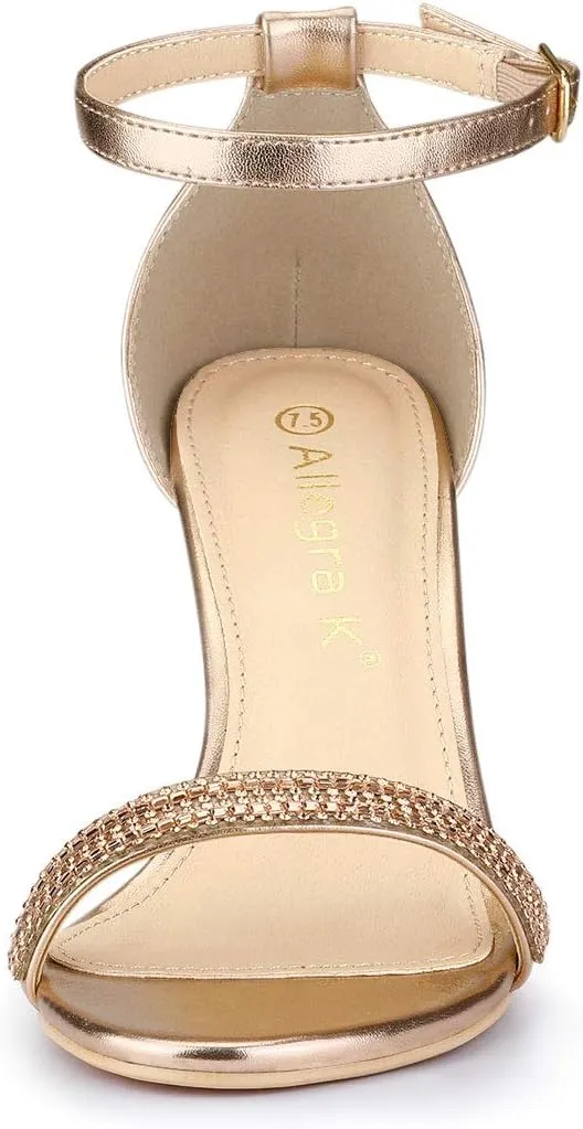 Allegra K Women's Stiletto Heels Rhinestone Ankle Strap Sandals