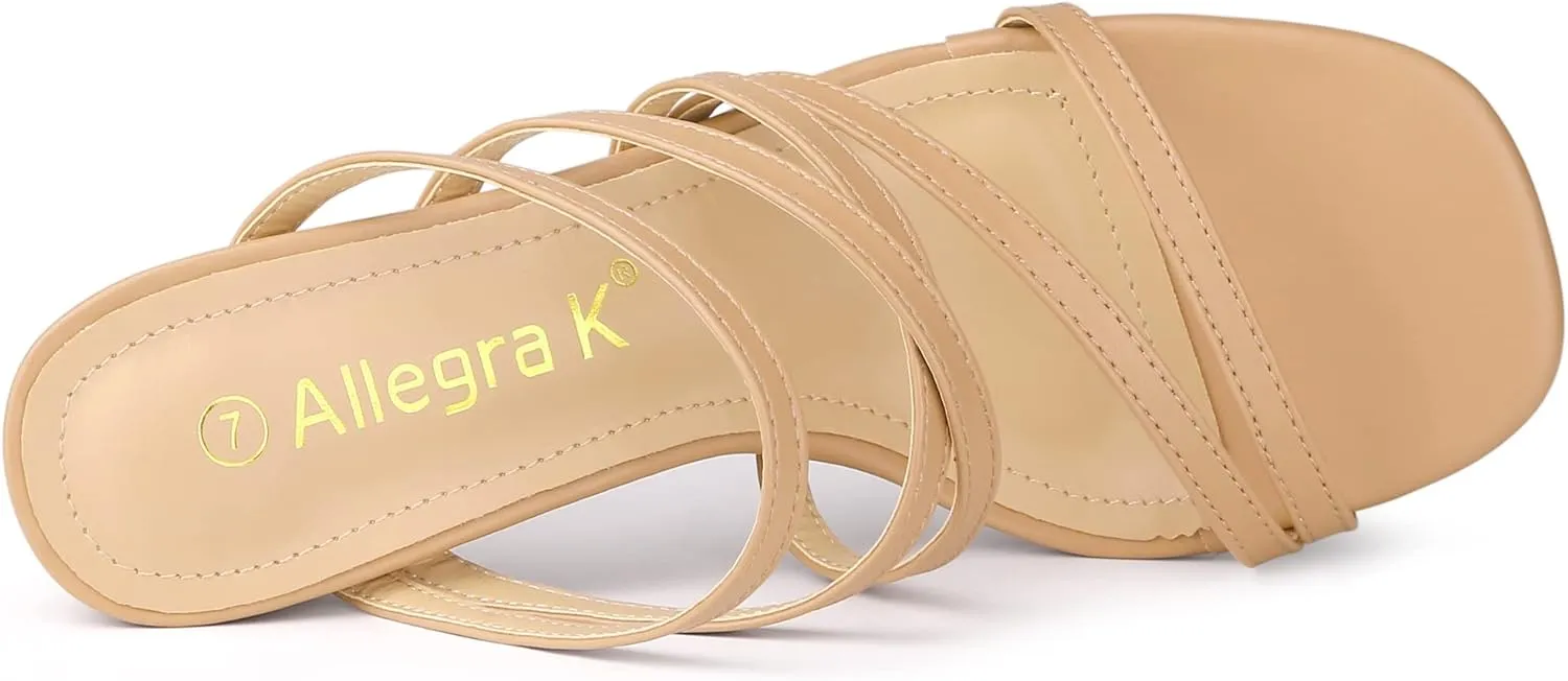 Allegra K Women's Strappy Block Heels Slide Heel Sandals