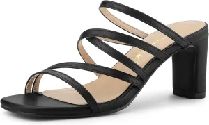 Allegra K Women's Strappy Block Heels Slide Heel Sandals