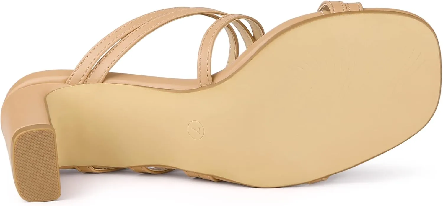 Allegra K Women's Strappy Block Heels Slide Heel Sandals