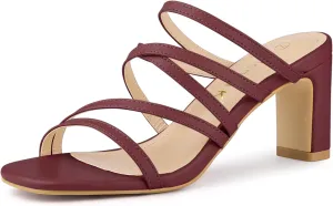 Allegra K Women's Strappy Block Heels Slide Heel Sandals