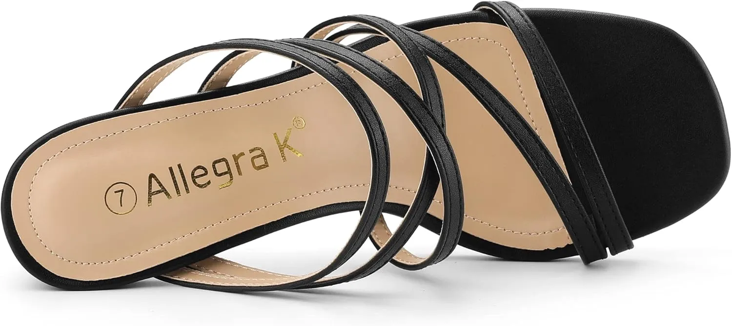 Allegra K Women's Strappy Block Heels Slide Heel Sandals