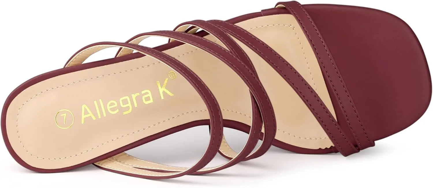 Allegra K Women's Strappy Block Heels Slide Heel Sandals