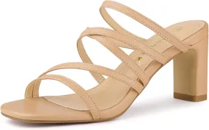 Allegra K Women's Strappy Block Heels Slide Heel Sandals