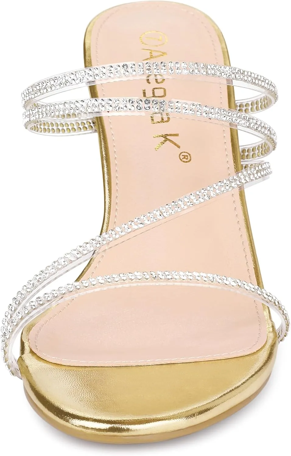 Allegra K Women's Strappy Rhinestone Block Heel Slide Sandals