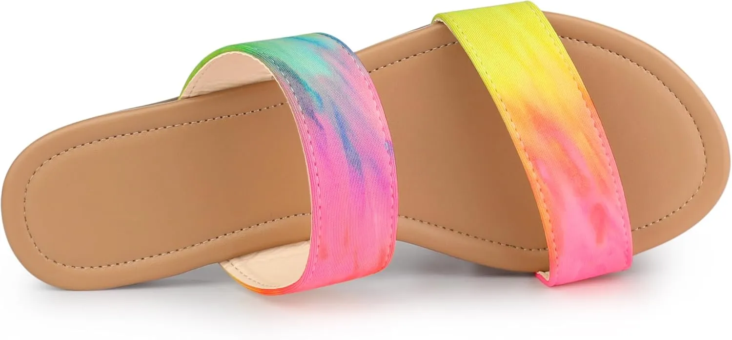 Allegra K Women's Tie Dye Open Toe Slides Slippers Slip on Flats Slides Sandals