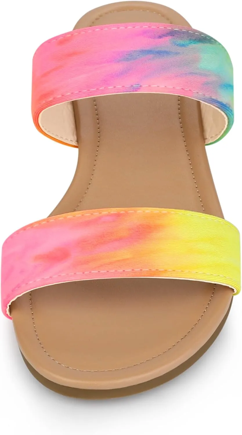 Allegra K Women's Tie Dye Open Toe Slides Slippers Slip on Flats Slides Sandals