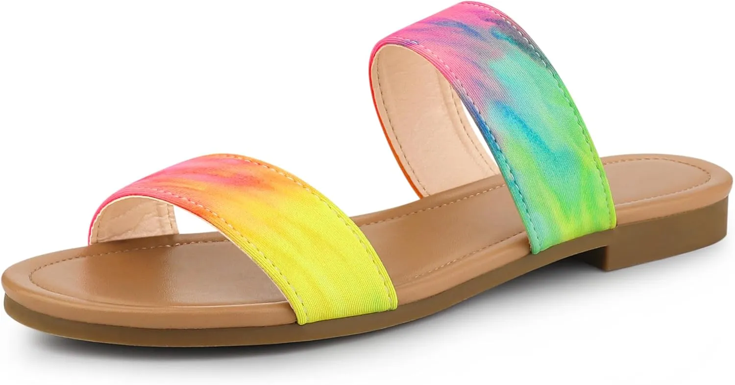 Allegra K Women's Tie Dye Open Toe Slides Slippers Slip on Flats Slides Sandals