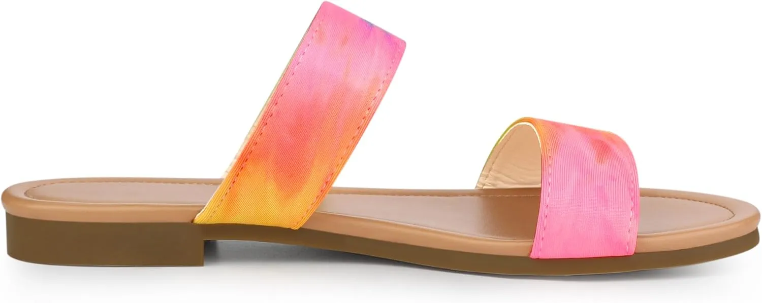 Allegra K Women's Tie Dye Open Toe Slides Slippers Slip on Flats Slides Sandals
