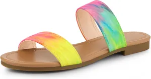 Allegra K Women's Tie Dye Open Toe Slides Slippers Slip on Flats Slides Sandals