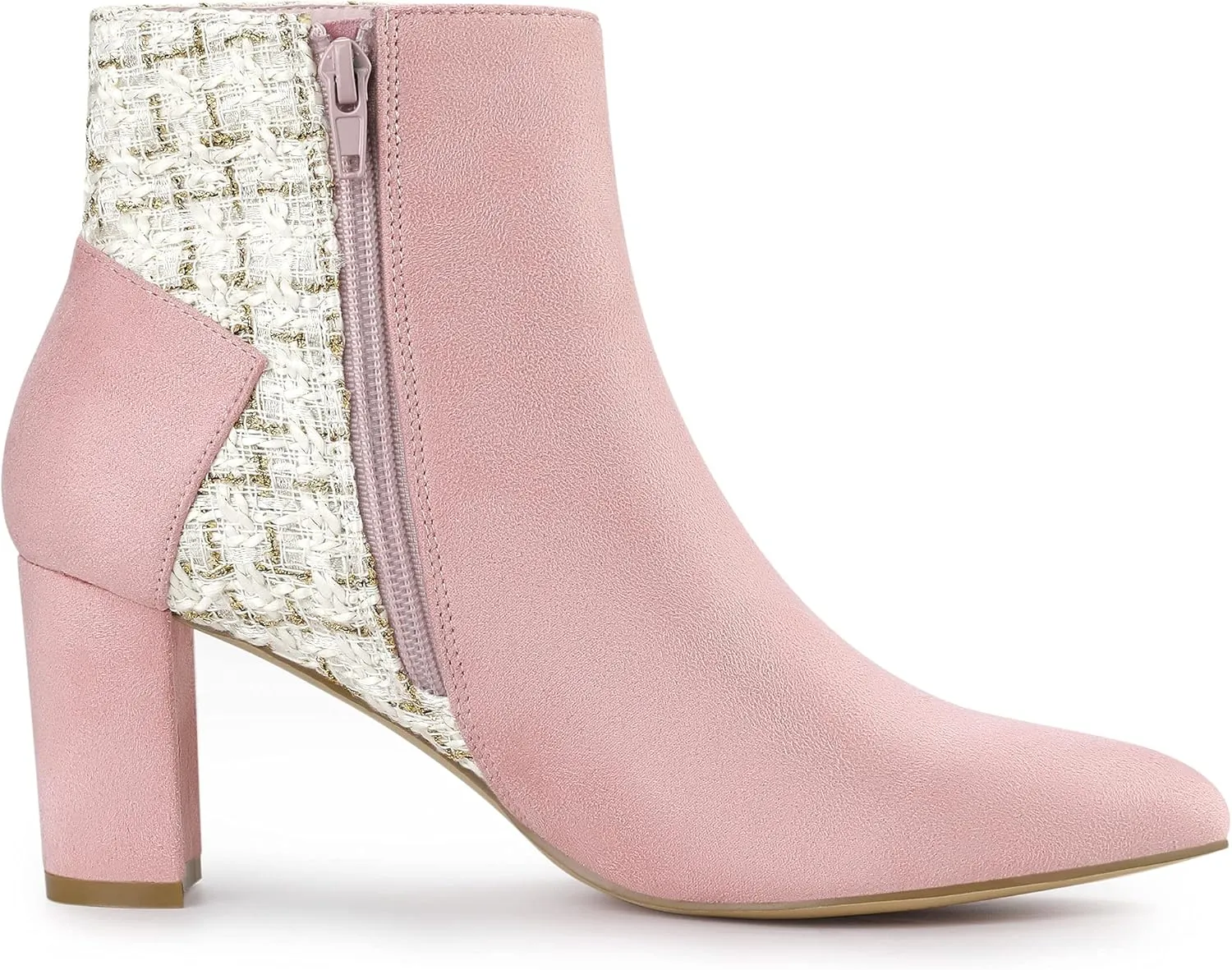 Allegra K Women's Tweed Plaid Heels Boot Bow Block Heels Ankle Boots