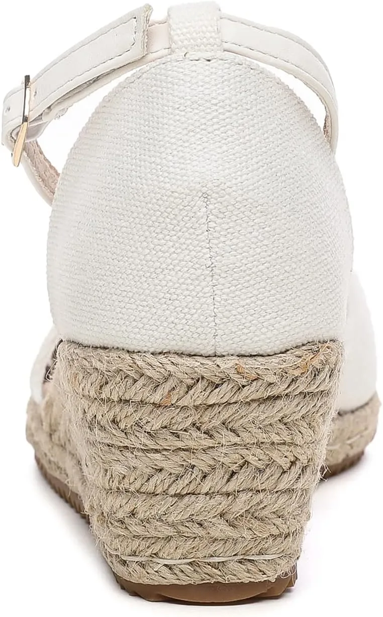 Altxic Women's Closed Toe Canvas Ankle Strap Espadrilles Wedge Sandals