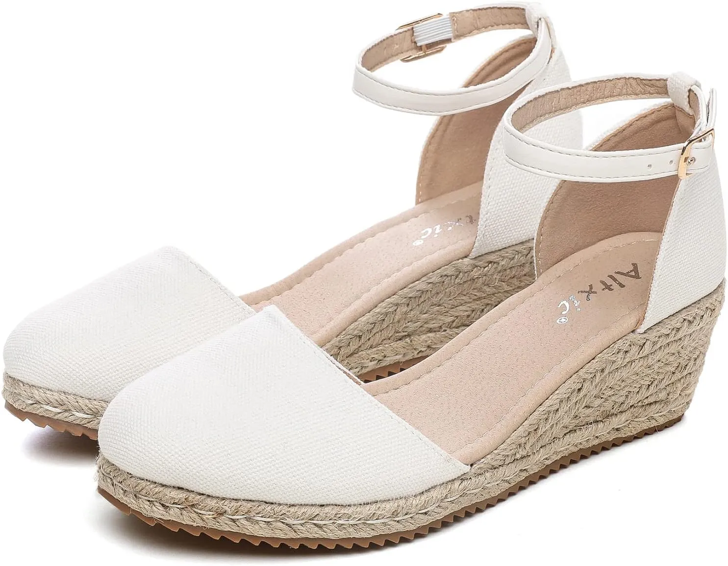 Altxic Women's Closed Toe Canvas Ankle Strap Espadrilles Wedge Sandals