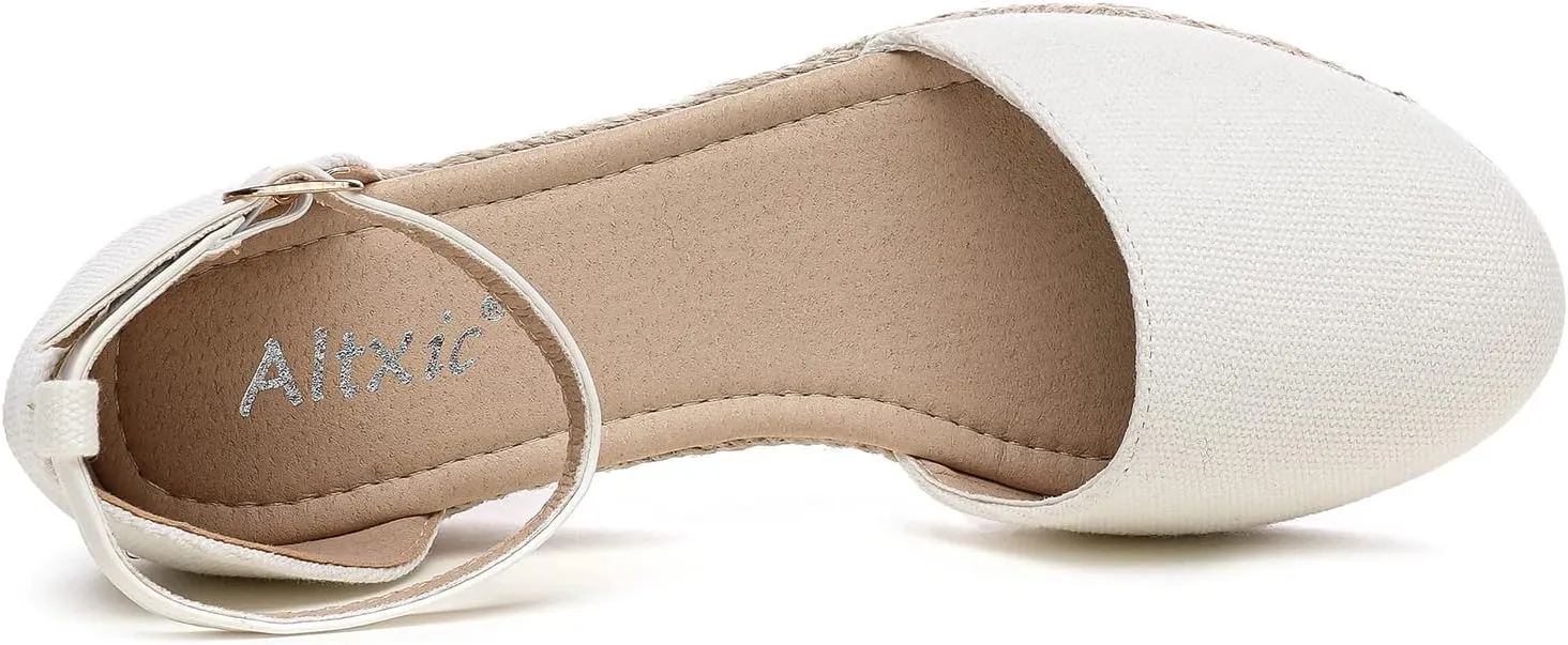 Altxic Women's Closed Toe Canvas Ankle Strap Espadrilles Wedge Sandals