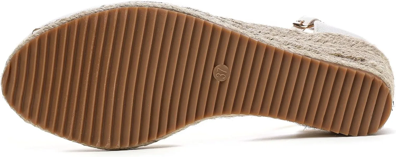 Altxic Women's Closed Toe Canvas Ankle Strap Espadrilles Wedge Sandals