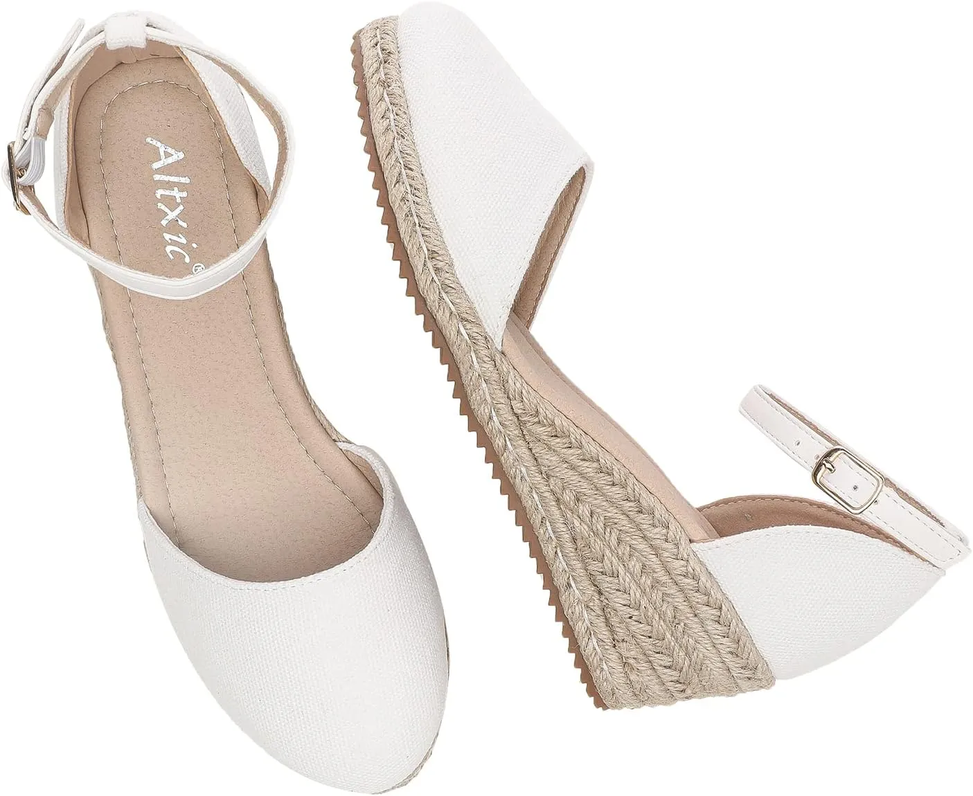 Altxic Women's Closed Toe Canvas Ankle Strap Espadrilles Wedge Sandals