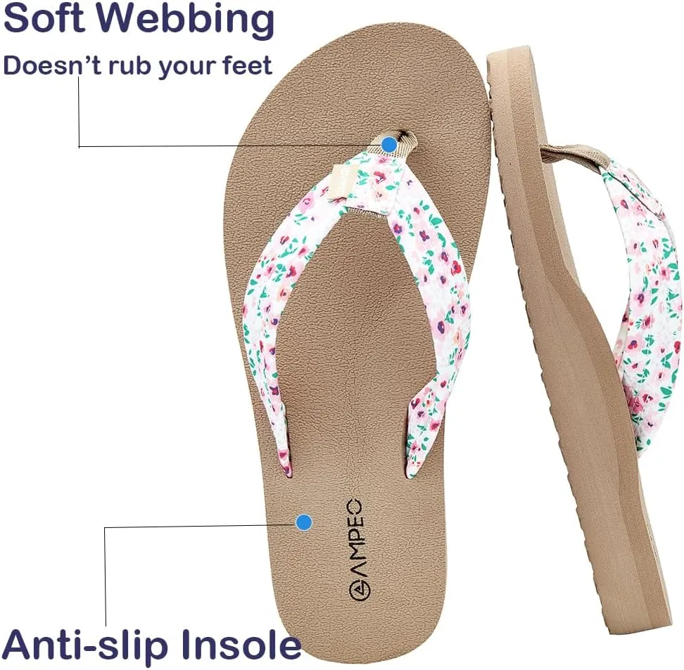 Ampeo Women's Arch Support Flip Flops Comfortable Casual Summer Beach Thong Sandals
