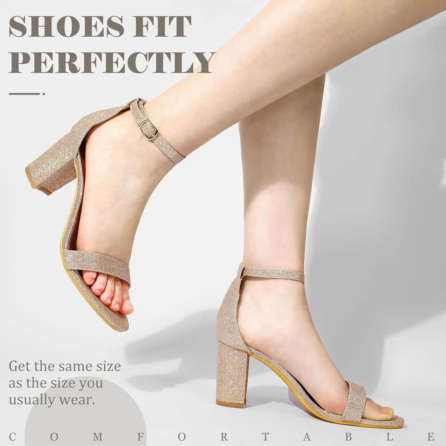 Ankis Heels for Women Open Toe Ankle Strap Chunky Heel Sandals 2.75 Inch
