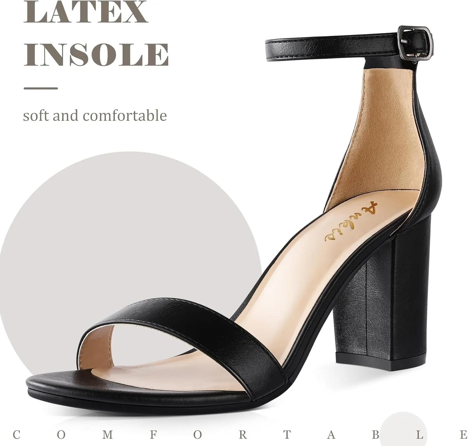 Ankis Heels for Women Open Toe Ankle Strap Chunky Heel Sandals 2.75 Inch