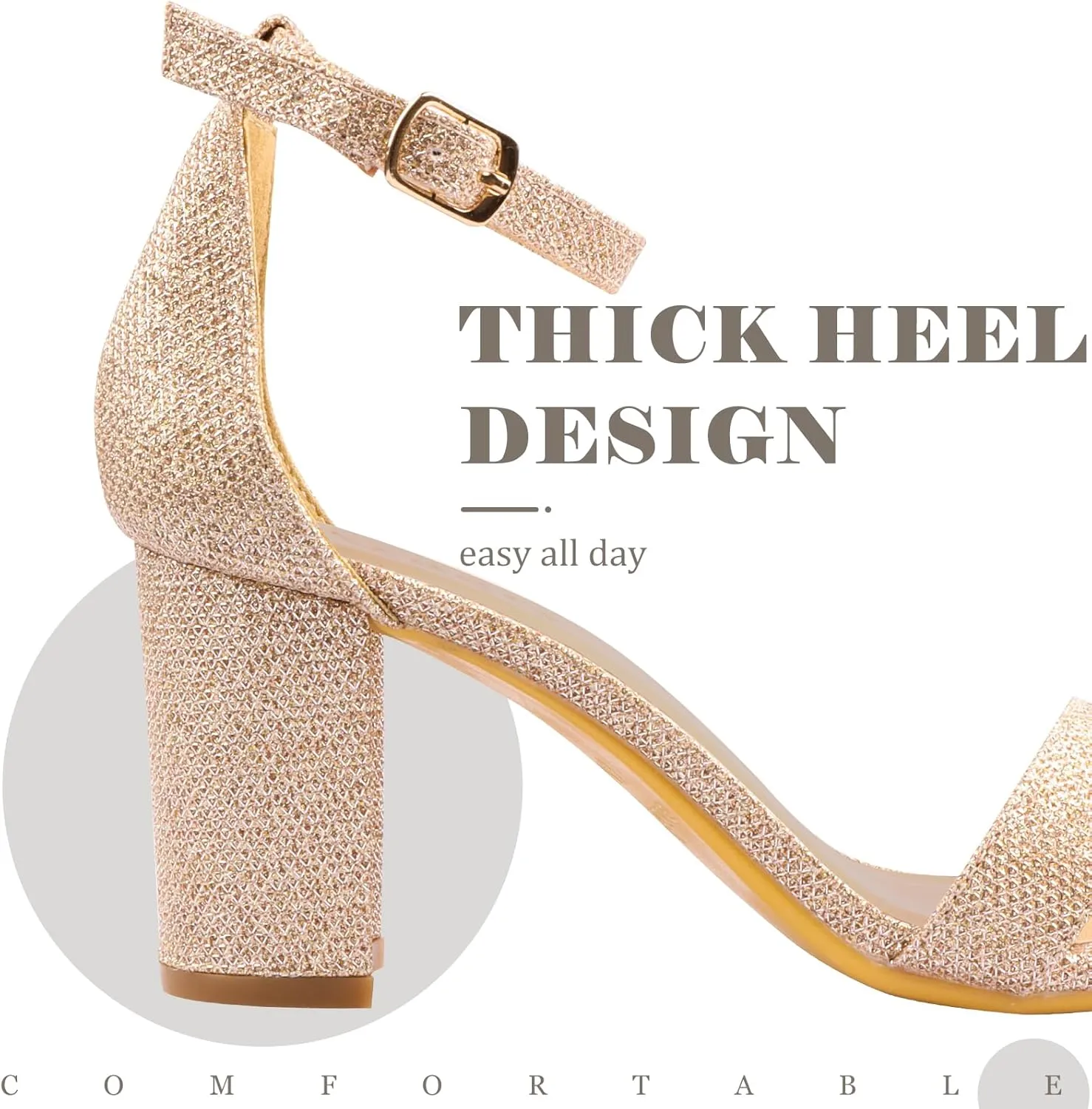 Ankis Heels for Women Open Toe Ankle Strap Chunky Heel Sandals 2.75 Inch