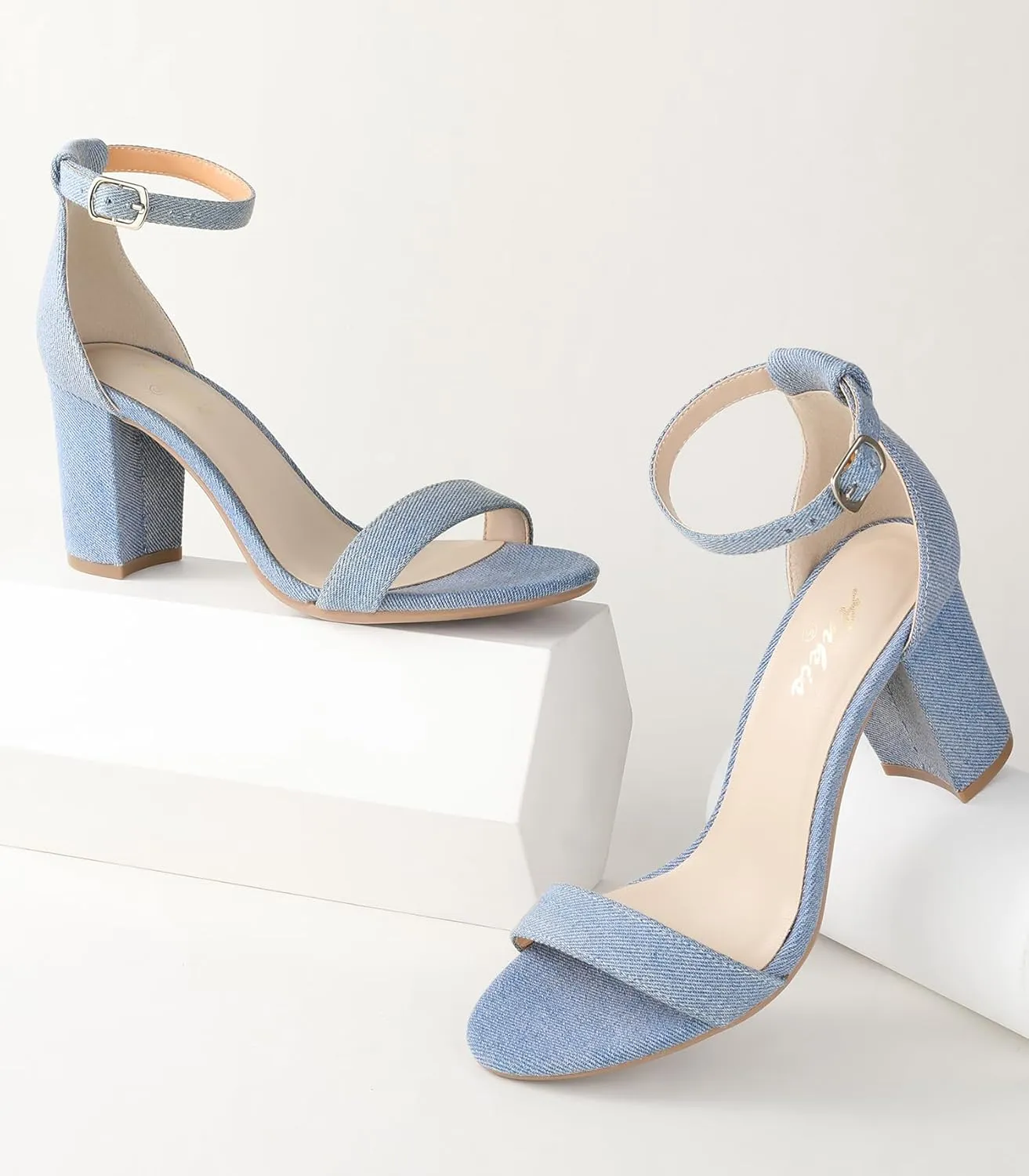 Ankis Heels for Women Open Toe Ankle Strap Chunky Heel Sandals 2.75 Inch